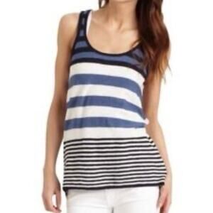Vince Blue and White Striped Cotton Knit Beachy Tank Top Medium